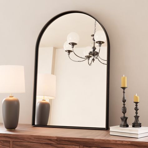 PRICES MAY VARY. 【Graceful Arch Shape】Enhance your home decor with a TETOTE 20 x 30 Arched Bathroom Mirror featuring an architectural interest. The arch shape exudes a sense of grace and fluidity that captivates the eye. Its subtle design, finely brushed finish, and floating effect add a touch of sophistication, making it a stylish focal point in any space, even great match for bedroom, living room and entryway. 【Sturdy & Durable】This arch bathroom mirror is constructed with a sturdy, non-deform Mirror For Fireplace, Arch Mirror Wall, Arch Bathroom Mirror, Black Arched Mirror, Fireplace Entryway, Arch Bathroom, Mirror For Vanity, Arched Bathroom, Black Arch Mirror