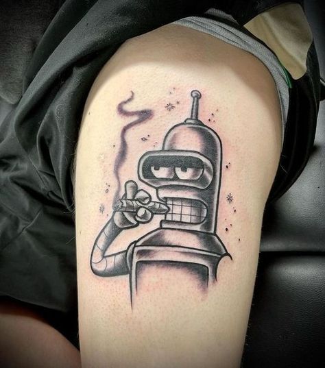 Comics Tattoo Ideas, Futurama Tattoo, Minion Tattoo, Robot Tattoo, Glow Tattoo, Comic Tattoo, Bunny Tattoos, Men Tattoos Arm Sleeve, Wicked Tattoos