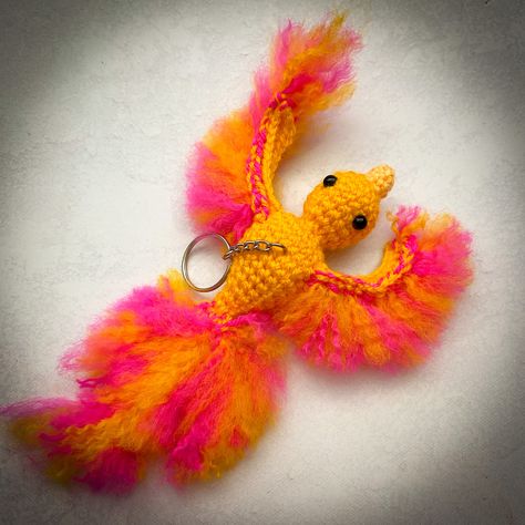 Ashley the Phoenix Key Chain Crochet Pattern Key Chain Crochet, Chain Crochet, Chain Pattern, Magic Ring, Dk Weight Yarn, Dk Yarn, Yarn Needle, Slip Stitch, Yarn Colors