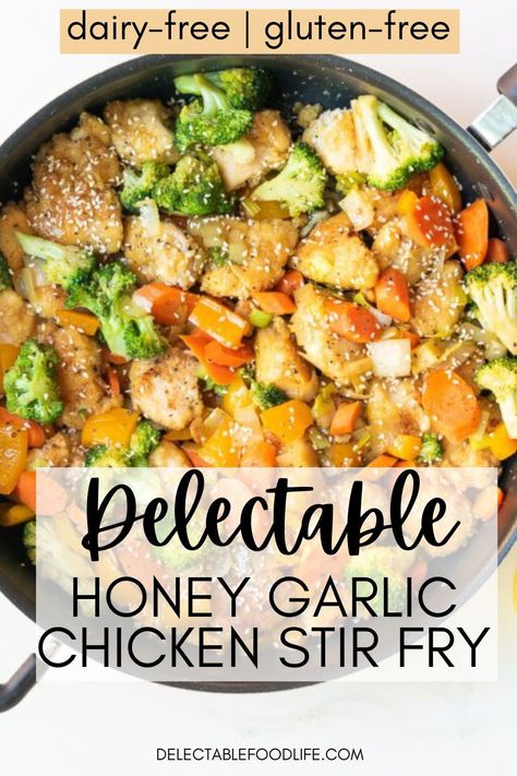 This delicious honey garlic chicken stir-fry recipe is my all-time favorite. It’s an easy recipe that comes together quickly. Tender chicken morsels in a savory sauce with broccoli, red peppers, garlic, ginger, and carrots. The sticky honey garlic sauce is just delicious. Serve with rice, and dinner is done! Honey Garlic Chicken And Vegetables, Honey Ginger Chicken Stir Fry, Honey Soy Chicken Stir Fry, Stir Fried Chicken With Cashews, Honey Garlic Chicken Stir Fry, Honey Garlic Chicken Without Soy Sauce, Stir Fry With Chicken, Gluten Free Stir Fry, Garlic Chicken Stir Fry