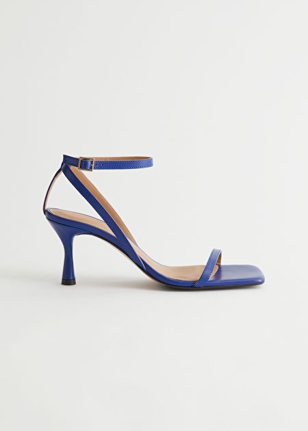 Strappy Leather Heeled Sandal - Blue - Heeled sandals - & Other Stories US Blue Strappy Heels, Blue Sandals Heels, Navy Blue Heels, White Sandals Heels, Low Heel Sandals, Leather Heels Sandals, Heeled Sandal, Blue Sandals, Chunky Boots