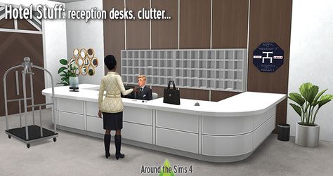 Sims 4 Hotel, Around The Sims 4, Receptionist Desk, The Sims 4 Custom Content, Sims 4 House Building, My Sims, Casas The Sims 4, Hotel Reception, The Sims 4 Download