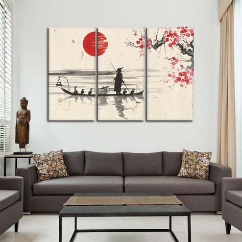 Japanese Boat, Japanese Room Decor, Multi Canvas Painting, Pinturas Art Deco, Boat Artwork, Boat Wall Art, Japanese Home, Japanese Room, Japanese Home Decor