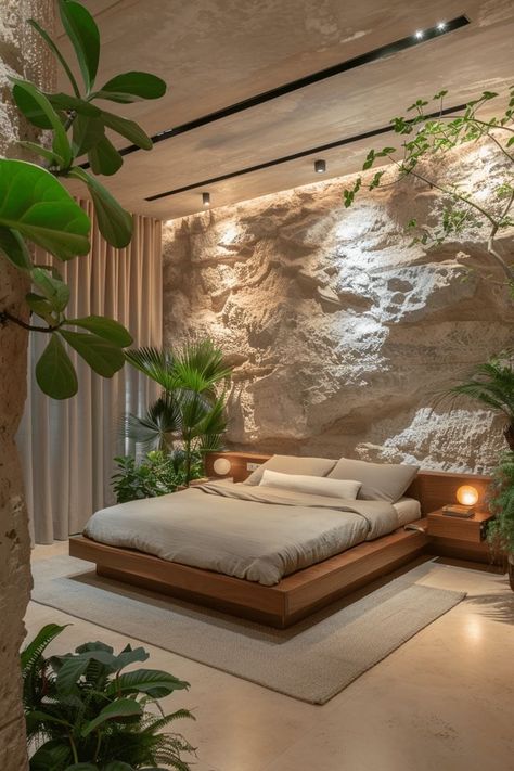 Villa Bedroom Ideas, Dream Bedroom Master, Creative Bedroom Designs, Spa Bedroom, Stone Walls Interior, Bedroom Design Inspiration, Dream House Interior, Home Design Decor, Home Room Design