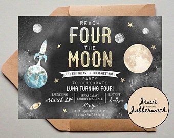 4th Birthday Invitation, Planet Party, Invite Design, Moon Party, 2nd Birthday Invitations, World Party, Space Planets, Fourth Birthday, Space Birthday