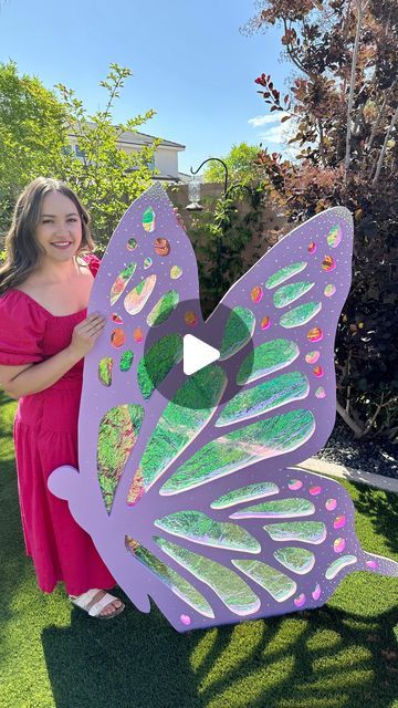 Find out how to make this incredible butterfly for party decor! Giant Butterfly Decorations, Sweet Red Poppy, Lifeway Vbs, Giant Butterfly, Gala Decorations, Wooden Butterfly, Million Dollar Baby, Wood Butterfly, Butterfly Crafts