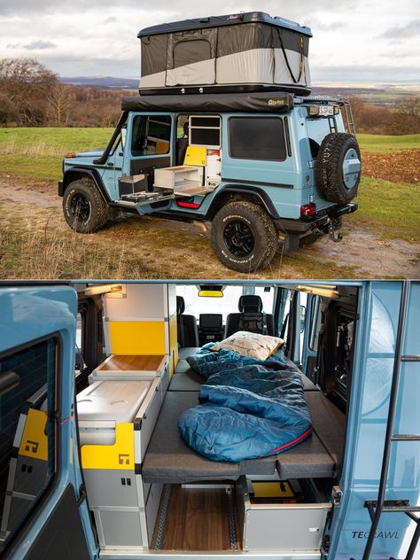 Terracamper Tecrawl Transform Mercedes G-Class Into Off-Grid Camper Van Car With Bed In Back, Van 4x4 Off Road Campers, Kitchen Folding Table, Camper Flooring, Car Desk, Bed At Night, Cadillac Seville, Off Road Camper, Rear End