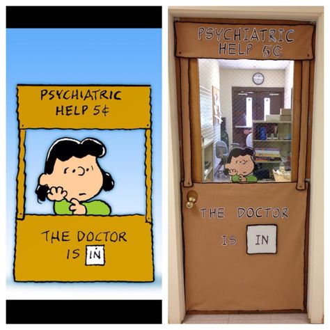 A fun project that I made for my friend's office door.  She's a school psychologist! School Psychologist Office Decorations, School Counselor Door Decorations, Counselor Door Decorations, School Counselor Door, School Psychologist Office, Counseling Room, Social Work Offices, Office Decor School, School Nurse Office