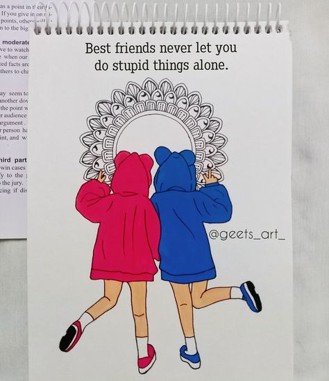 Mandala Art Best Friend, Drawing For Two Best Friends, Bff Mandala Art, Two Friends Mandala Art, Mandala Art For Best Friend, Mandala Art For Friends, Drawing Ideas Friendship, Friendship Mandala Art, Mandala Art Therapy Hand Drawn