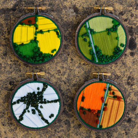 Aerial Embroidery Showcases the Hidden Patterns of Cultivated Farmland | Colossal Summer Crops, Autumn Pumpkins, Colossal Art, Modern Crafts, Thread Painting, Embroidery Hoop Art, Embroidery Inspiration, Hoop Art, Embroidery And Stitching