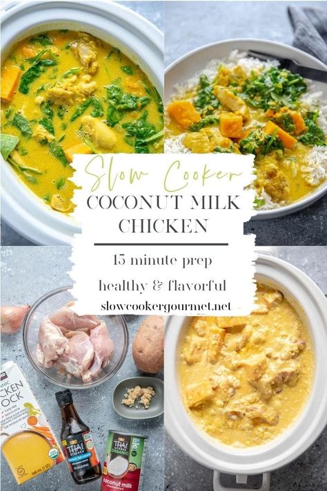 Coconut Milk Chicken Recipes Slow Cooker, Slow Cook Chicken Recipes Healthy, Coconut Chicken Slow Cooker, Coconut Milk Crockpot Recipes, Coconut Chicken Crockpot Recipes, Slow Cooker Chicken Dairy Free, Coconut Milk Chicken Crockpot, Crockpot Chicken Coconut Milk, Crockpot Coconut Chicken