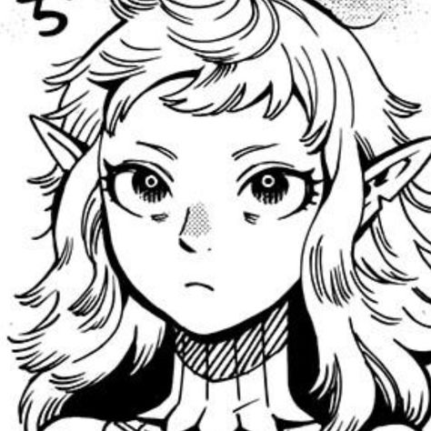 Dungeon Meshi Art Style, Dungeon Meshi Concept Art, Dungeon Meshi Header, Dungeon Meshi Characters, Dungeon Meshi Elves, Dungeon Meshi Manga Panels, Marcelle Dungeon Meshi, Delicious In Dungeon Icons, Dungeon Meshi Tattoo