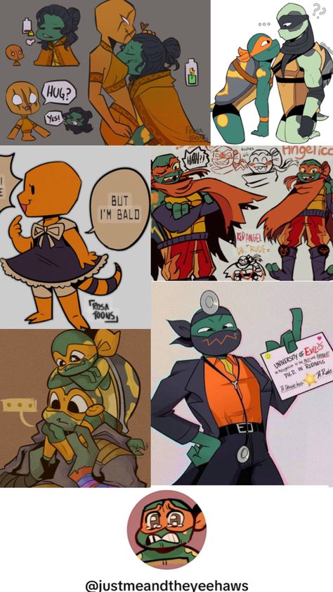 Mostly orange Rottmnt Mikey X Oc, Mikey Rottmnt Fanart, Mikey X Oc, Rottmnt References, Rottmnt Oc, Rise Tmnt, Tmnt Fanart, Tmnt Mikey, Turtle Tots