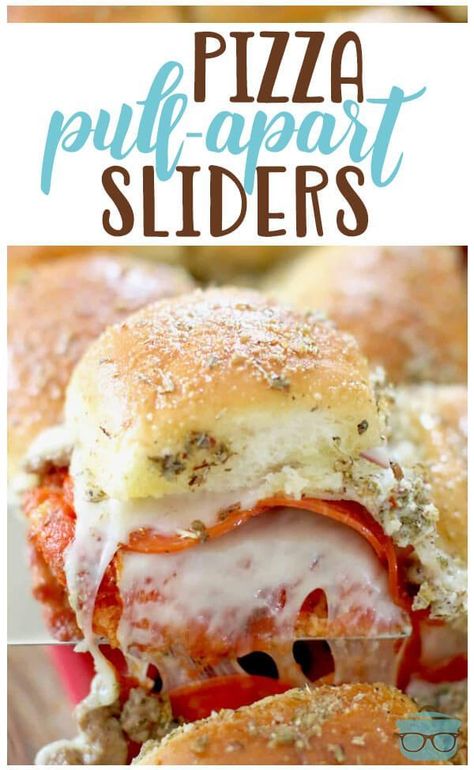 Remix pizza night by serving pizza sliders instead! Pizza Pull Apart Sliders are stuffed with cheese, pepperoni, sausage. Top with a savory buttery spread! #PizzaSliders #easy Sliders Pizza, Slider Ideas, Pizza Pull Apart, Pull Apart Sliders, Pizza Sliders, Pizza Slider, Hawaiian Roll, Slider Sandwiches, Vegetarian Crockpot