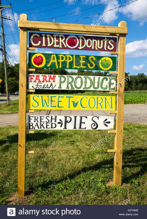 Download this stock image: Sign at a farm stand in Mahwah, New Jersey - K2YNM5 from Alamy's library of millions of high resolution stock photos, illustrations and vectors. Farm Entry Sign, Farm Signs Ideas, Self Serve Farm Stand, Farm Stand Signs, Farmers Market Signage, Farm Signage, Homestead Sign, Market Signage, Fall Scenes