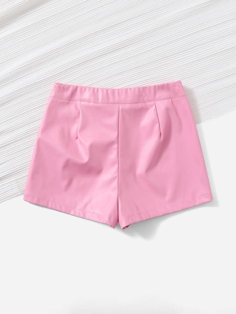 SHEIN Felegant PU Leather Skinny Shorts | SHEIN USA Pink Leather Shorts, Light Pink Shorts, Women Shorts, Rosa Pink, Leather Shorts, Pink Shorts, Pink Leather, Soft Pink, Pu Leather