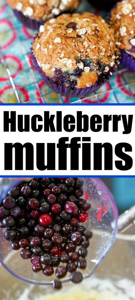 Moist huckleberry muffins are great for breakfast or dessert. Using fresh fruit with a brown sugar and oat crumble on top, you're sure to love these. #huckleberry #huckleberryrecipe #huckleberrymuffins #muffins #freshfruitdessert Huckleberry Desserts, Huckleberry Muffins, Huckleberry Recipes, Summer Fruit Desserts, Fresh Fruit Desserts, Healty Dinner, Yummy Fall Recipes, Berry Muffins, Fresh Fruit Recipes