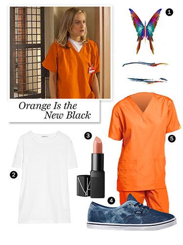 Orange Is the New Black -    You're sure to see a lot of tangerine scrubs throughout Halloween this year, and for good reason. Orange Is the New Black has gone totally viral, and the costume interpretation quite literally couldn't be easier. Pair scrubs with understated sneakers and a temporary tattoo — the more visible the ink, the better! Netflix And Chill Costumes, Geeky Halloween Costumes, Black Halloween Costumes, 60 Outfits, Cheap Halloween Costumes, Diy Halloween Costumes For Women, Costumes Diy, Celebrity Halloween Costumes, Diy Halloween Costumes Easy