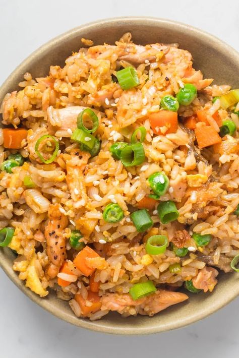 Salmon Fried Rice In 20 Minutes 1 Salmon Fried Rice Recipes, Salmon Fried, Salmon Fried Rice, Rice Salmon, Rice Side Dish Recipes, Salmon Soy Sauce, Stir Fry Rice, Rice Side, Rice Side Dishes