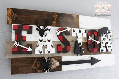 Buffalo Plaid Nursery Decor, Buffalo Plaid Nursery, Lumberjack Nursery, Lumberjack First Birthday, Pallet Signs Rustic, Plaid Nursery, Moose Wall Art, Nursery Wood Sign, Woodland Nursery Wall Art