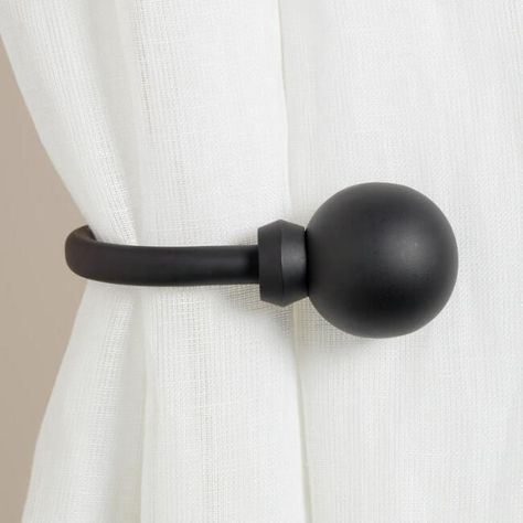 World Market Matte Black Ball Holdback World Market Curtains, Modern Sheer Curtains, Drapery Holdbacks, Drapery Tiebacks, Crystal Curtains, Affordable Area Rugs, Eclectic Aesthetic, Curtain Holder, Curtains Holdbacks