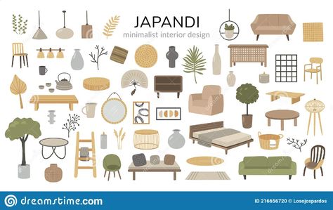 Japandi Illustration, Japandi Elements, Japanese Scandinavian Interior, Scandinavian Illustration, Modern Interior Style, Project Furniture, Japanese Scandinavian, Japandi Furniture, Color Palette Interior Design