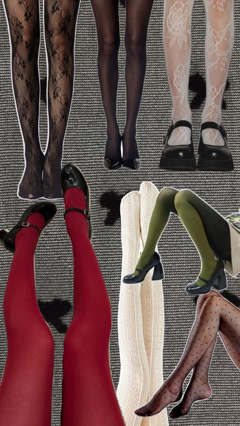 Kitten Heels With Tights, Green Stockings Outfit, Spotty Tights Outfit, Colourful Tights Outfit, Dollette Shoes, Funky Tights Outfits, Floral Tights Outfit, Green Tights Outfit, Black Mary Janes Outfit