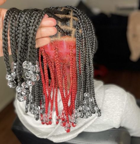 Short Peekaboo Braids With Beads, Knotless Beads, Red Box Braids, Black Box Braids, Black Women Short Hairstyles, Pretty Braids, Short Box Braids, Goddess Braids Hairstyles, Hairstyles Kids