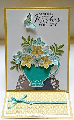 Stampin Up Petite Petals Cards, A Nice Cuppa Stampin Up Cards, Cup Of Tea Stampin Up Cards, Stampin Up Cup Of Tea, Tea Boutique, Tea Cup Card, Teacup Flowers, Stamping Crafts, Daisy Cards