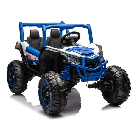 CASEMIOL 24V Ride on UTV Car for Big Kids - Bring Happiness and Joy! Do your little kids have a dream of driving like grown-ups? Are you trying to find a cool and safe ride-on car for your boys and girls? CASEMIOL 24V Ride on the car is a good choice. The kid's car features two large seaters that can accommodate two kids together; 24v 7ah battery and 4x550w motors give enough power to ride on all terrain; Cool appearance, Music, led light, 2 safety belts, Bluetooth, Rear-wheel drive, Four-wheel drive one-key switching, soft start&brake add interesting and safety when driving. Size: 47.64" x 33.07" x 32.28".  Color: Blue. Battery Powered Car, Kids Ride On Toys, Toy Cars For Kids, Safety Belt, Ride On Toys, Rear Wheel Drive, Remote Control Cars, Kids Ride On, Four Wheel Drive