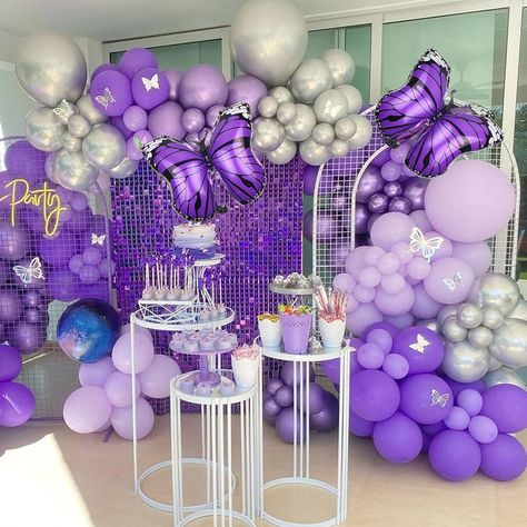 Butterfly Purple Balloon Arch Set, 144 Pieces Purple Silver Balloon Garland with Silver Butterfly Purple Balloon Arch, Silver Balloon Garland, Purple Balloon, Butterfly Purple, Silver Balloon, Purple Balloons, Silver Butterfly, Balloon Arch, Balloon Garland