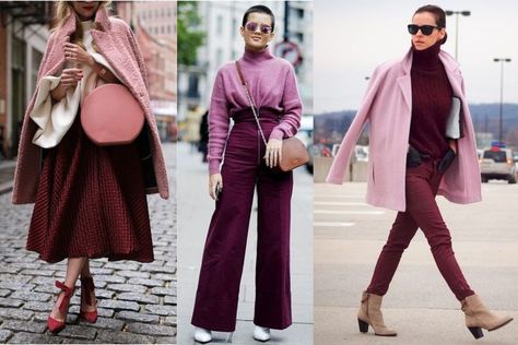 Colors That Go With Burgundy Outfits, Colours That Go With Burgundy Outfit, Pink Burgandy Outfits, Mauve And Burgundy Outfit, Wine Color Outfits Ideas, Pink And Wine Colour Combination Dress, Burgundy And Blush Outfit Ideas, What To Wear With Plum Pants, Oxblood Outfit Color Combos