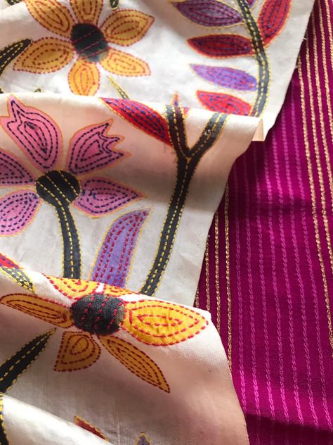 Kantha Embroidery Dupatta, Applique Dupatta, Saher Khan, Embroidery Suits Punjabi, Easy Diy Clothes, Basic Hand Embroidery Stitches, Simple Hand Embroidery Patterns, Hand Painted Dress, Girls Dresses Sewing