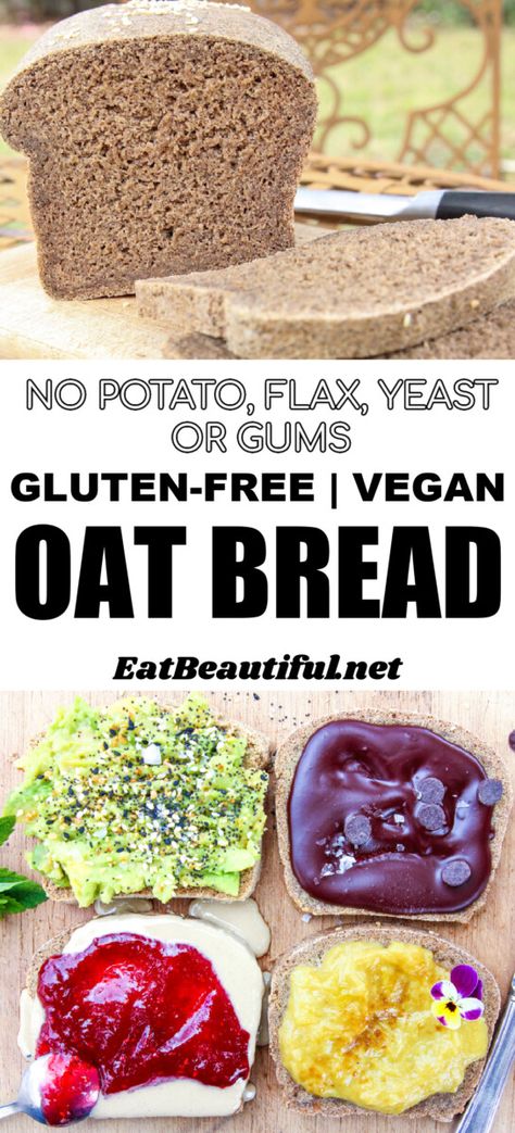 Gluten Free Vegan Bread No Yeast, Wheat Free Vegan Recipes, Vegan And Gluten Free Bread Recipes, Gluten Free Vegan Baking Recipes, Oat Bread Vegan, Vegetarian Gluten Free Dairy Free Recipes, Vegan Oat Bread Gluten Free, Gluten And Yeast Free Recipes, Vegan Oat Flour Bread