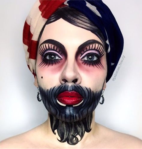 Lots of inspiration, diy & makeup tutorials and all accessories you need to create your own DIY Bearded Lady Costume for Halloween. Bearded Lady Costume, Nico Minoru, Transformation Makeup, Circus Makeup, Makeup Clown, Meme Costume, Fantasy Make-up, Halloween Make-up Looks, Diy Beard