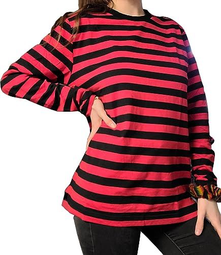 Ezsskj Women Long Sleeve Black White Striped T Shirts Red White Where's Waldo Costumes Shirt Black Red Calvin Hobbes Shirt Linus Costume, Calvin And Hobbes Costume, Blues Clues Costume, Red And Black Striped Shirt, Calvin And Hobbes Shirt, Where's Waldo Costume, Waldo Costume, Clue Costume, Cheap Red T-shirt With 3/4 Sleeve