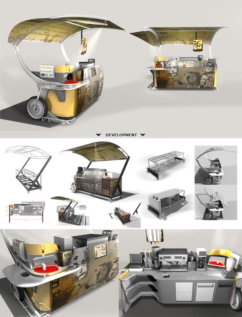 cool design                                                                                                                                                                                 Más Mobile Kiosk, Mobile Coffee Cart, Street Food Design, Bike Food, Mobile Cafe, Mobile Food Cart, Cart Design, Mobile Coffee, Coffee Stand