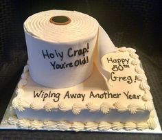 Funny toilet paper cake for a 50th birthday over the hill party. #50thBirthdayPartyIdeas #50thBirthday 60th Birthday Ideas, Easy Birthday Desserts, Toilet Paper Cake, 50th Birthday Ideas, Over The Hill Cakes, 40th Cake, 60th Birthday Cakes, Funny Birthday Cakes, Birthday Cakes For Men