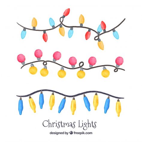 Pack of three garlands of watercolor chr... | Free Vector #Freepik #freevector #watercolor Lights Doodle, Penpal Ideas, Christmas Lights Garland, Christmas Tree Coloring Page, Colonial Christmas, Christmas String Lights, Planner Templates, Light Garland, Watercolor Christmas