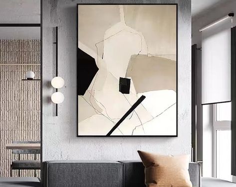 Abstract Black and White Art Horizontal Large Oversized Modern - Etsy Japanese Paintings, Cheap Paintings, Luxury Bedroom Design, Stretched Painting, Black And White Painting, Elegant Living Room, Minimalist Painting, Wall Art Abstract, Online Painting