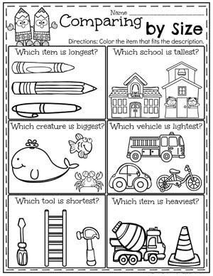 Comparing Length - Worksheet School Worksheets For Kindergarten Math, Measurement Kindergarten, Measurement Worksheets, Measurement Activities, Prek Math, Math Measurement, Worksheets For Kindergarten, Kids Math Worksheets, Kindergarten Learning