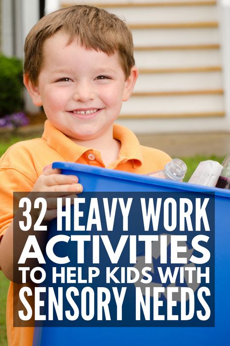 32 Heavy Work Activities for Kids | If you’re looking for proprioceptive activities to help your child with body awareness, self-regulation, and focus at school, at home, or in Occupational Therapy, these fun and engaging gross motor activities are a great place to start! Engaging students in regular brain breaks can help make learning easier, making this list a great tool for teachers and parents of kids of all ages and abilities. #heavywork #sensoryprocessingdisorder #proprioception Pediatric Occupational Therapy Emotional Regulation, Outpatient Occupational Therapy Pediatrics, Sensory Based Activities, Pediatric Outpatient Occupational Therapy, Heavy Work Occupational Therapy, Proprioceptive Activities For Adults, Outpatient Pediatric Occupational Therapy, Heavy Work For Sensory Seekers, Proprioceptive Activities For Toddlers