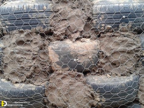 Brilliant Way To Reuse And Recycle Old Tires | Engineering Discoveries Earth Ship, Diy Retaining Wall, Earth Houses, Building A Retaining Wall, Recycled House, Alternative Housing, Concrete Retaining Walls, Earthship Home, Earth Sheltered