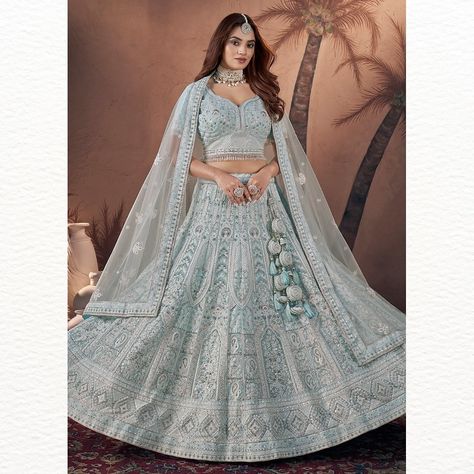 Heavy Handwork Bridal Lehenga Choli | Available Now Say “I do” in style with our Premium Heavy Handwork Bridal Lehenga Choli. It’s the perfect look for any bride or bridesmaid. Rock it with traditional jewelry and accessories for an elegant touch. 💰 – $363.99/- USD – Semi – Stitched 🔍 Product Code – “AT900” 🛍️ Shop Now – https://empress-clothing.com/en-in/collections/lehengas [ Empress Clothing, Lehenga Choli, Bridal Lehenga Choli, Designer Lehenga Choli, Wedding Lehenga Choli, Indian ... Light Blue Lehenga, Sky Blue Lehenga, Trendy Lehenga, Lehenga Choli Designs, Lehenga Choli Wedding, Blue Lehenga, Net Lehenga, Lehenga Choli Online, Patiala Salwar