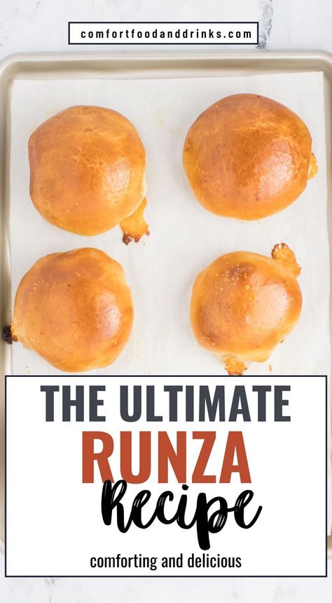 Image of a homemade Runza, a Nebraskan sandwich made with ground beef, cabbage, and onions, all wrapped in a dough pocket and baked. Homemade Runzas, Homemade Runza, Runza Recipe, Cheese Baked, Half Baked, Green Cabbage, Dough Balls, Egg Wash, Easy Food To Make