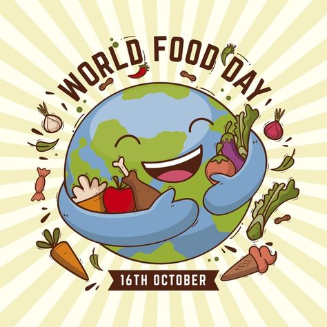 World Food Day Poster, Food Day Poster, International Food Day, Healthy Eating Posters, Fruit World, World Food Day, Rainbow Drawing, Food Day, Illustrator Design Tutorial