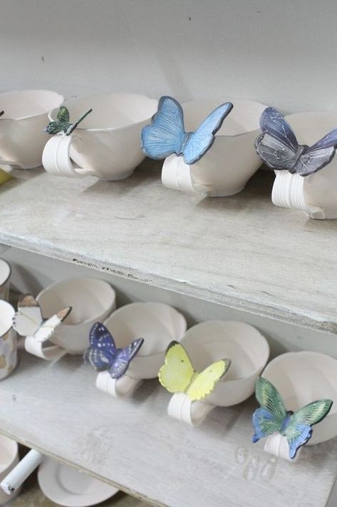 Butterfly Ceramic Art, Butterfly Ceramics, Ceramic Butterflies, Butterfly Pottery, Butterfly Cup, Butterfly Tea, Pottery Lessons, Pottery Form, Clay Diy Projects