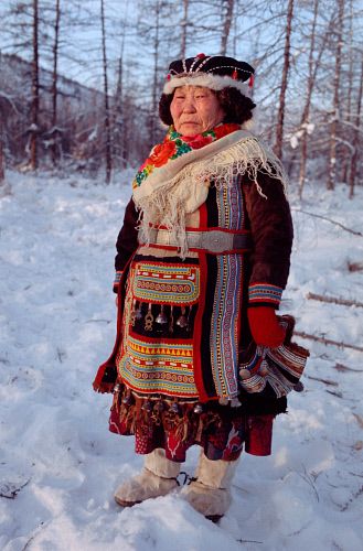 Eastern Siberia ~ Russia | Ulita Elrika, an elderly Even woman from Northern Evensk, wearing traditional dress. Magadan region | © Bryan & Cherry Alexander Photography Russian Indigenous, Hospital Gowns, Siberia Russia, Costumes Around The World, Ethno Style, National Dress, Folk Dresses, Indigenous People, Old Woman