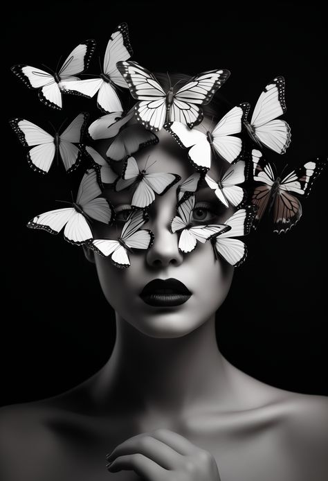 Free Your Mind Art Illustration, Butterfly On Face, Butterfly Masks, Krita Tutorial, Outfit Ideas Halloween, Night Black And White, High Contrast Photography, Pfp Halloween, Halloween Tattoo Ideas