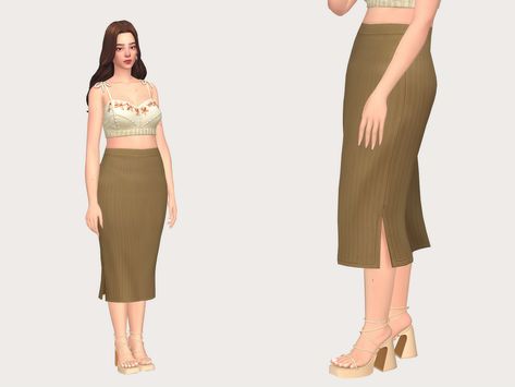 Sims 4 Cc Skirt Maxis Match, Ribbed Skirt, Maxis Match, Sims Mods, Sims 4 Mods, Sims Cc, Sims 4, Womens Bottoms, Midi Skirt